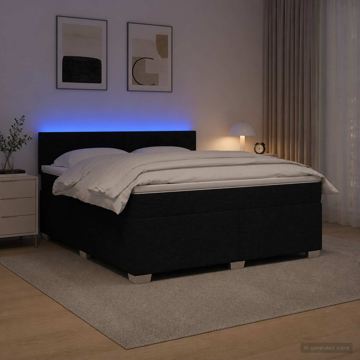 Krevet s box springom, madracem i LED-om Crna 180 x 200 cm