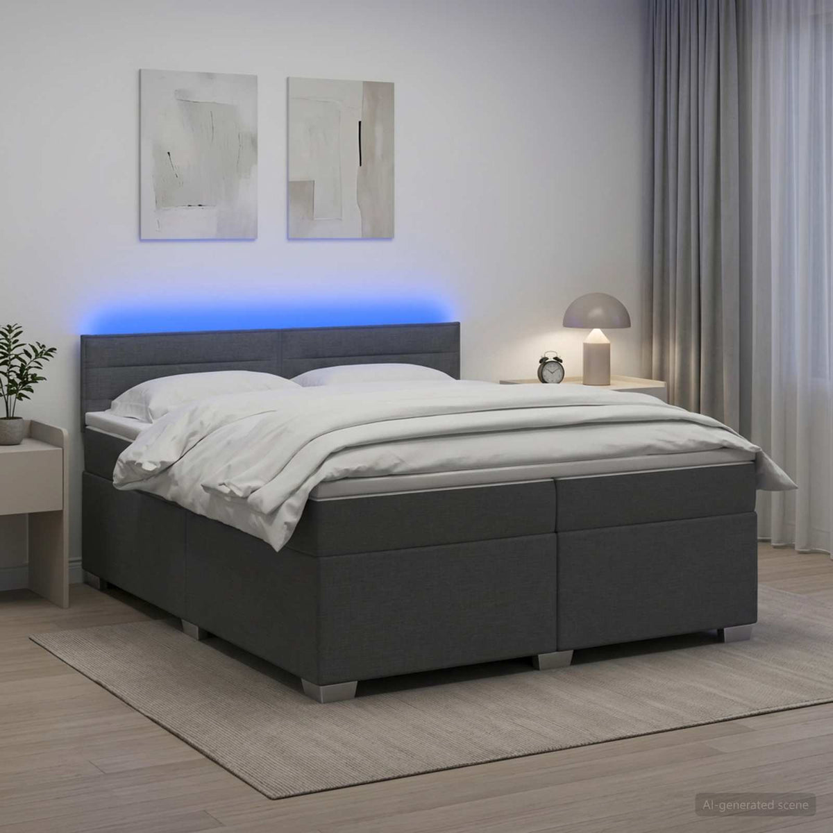 Krevet s box springom, madracem i LED-om Tamnosiva 200 x 200 cm