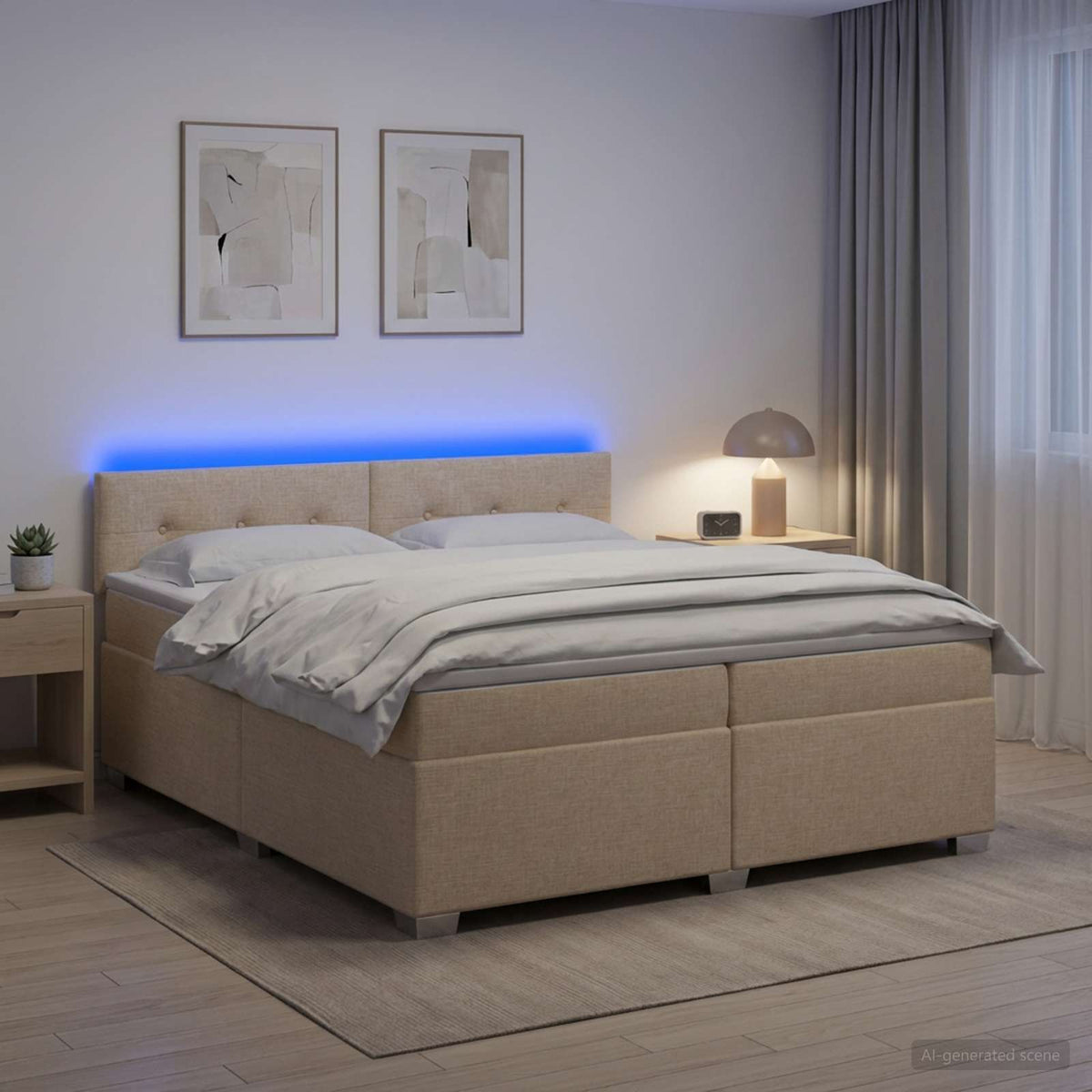 Krevet s box springom, madracem i LED-om Krem 200 x 200 cm