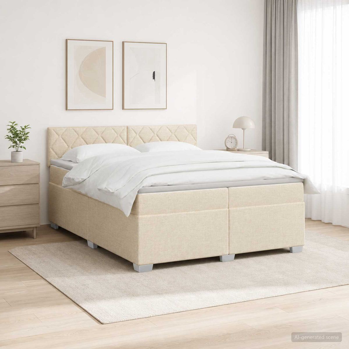 Krevet s box springom, madracem i LED-om Krem 200 x 200 cm