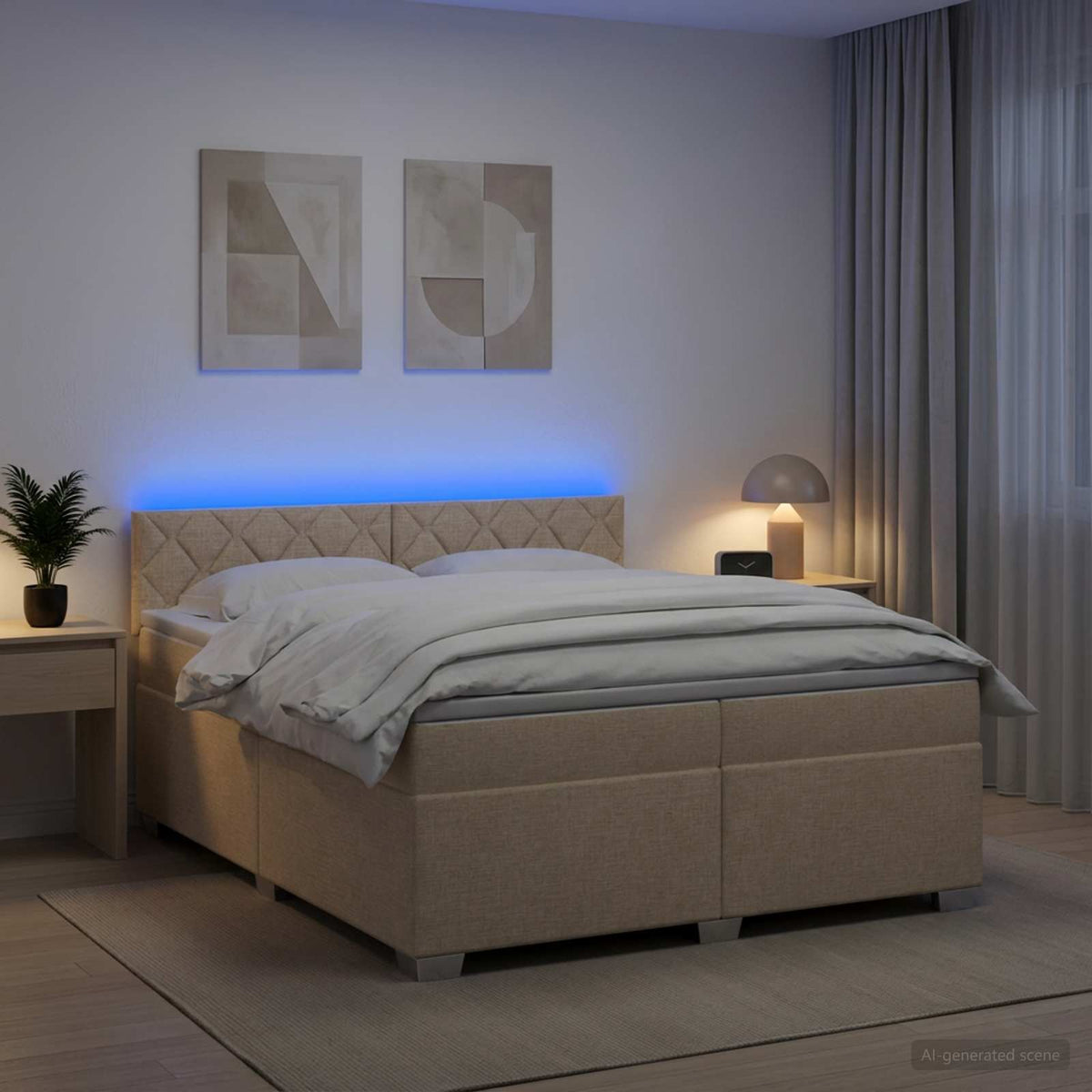 Krevet s box springom, madracem i LED-om Krem 200 x 200 cm