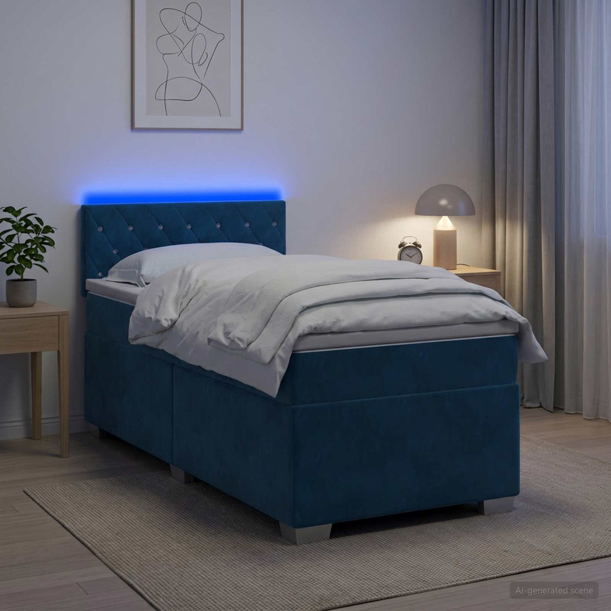 Krevet s box springom, madracem i LED-om Plava 90 x 200 cm