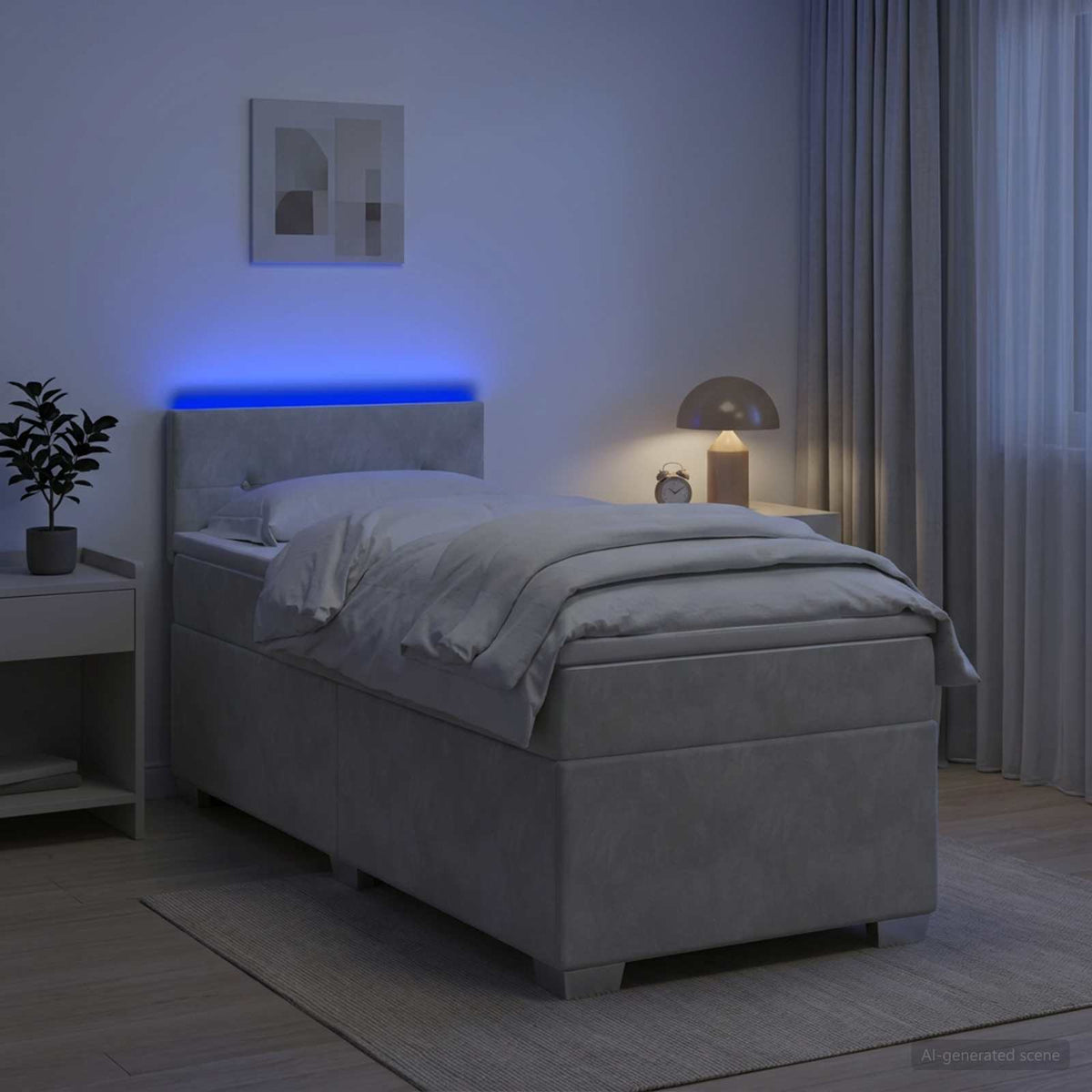 Krevet s box springom, madracem i LED-om Svjetlosiva Baršun