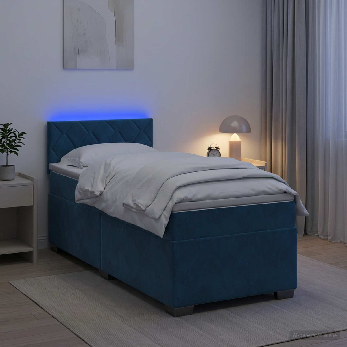 Krevet s box springom, madracem i LED-om Plava 90 x 200 cm