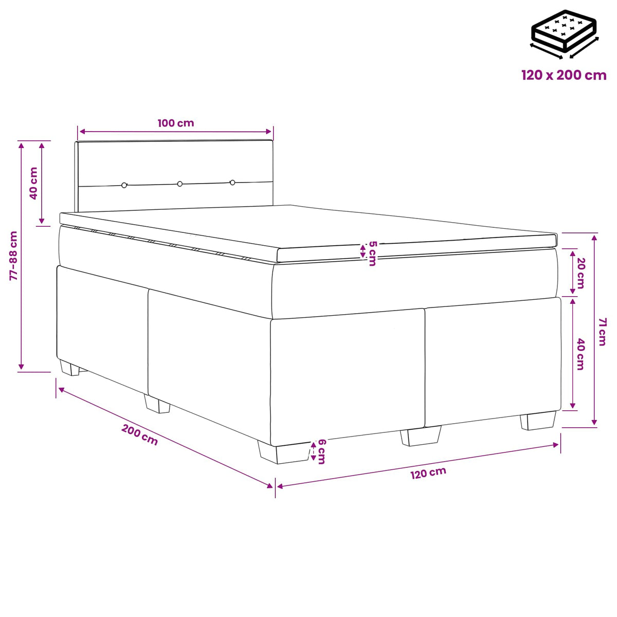 Krevet s box springom, madracem i LED-om Crna 120 x 200 cm