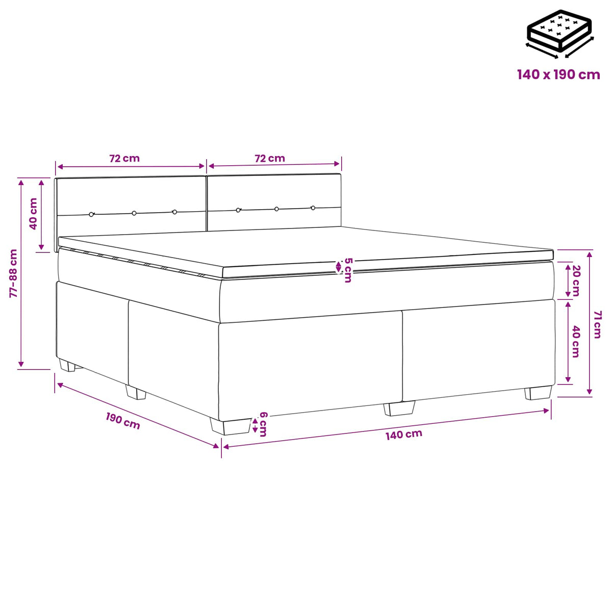 Krevet s box springom, madracem i LED-om Plava 140 x 190 cm