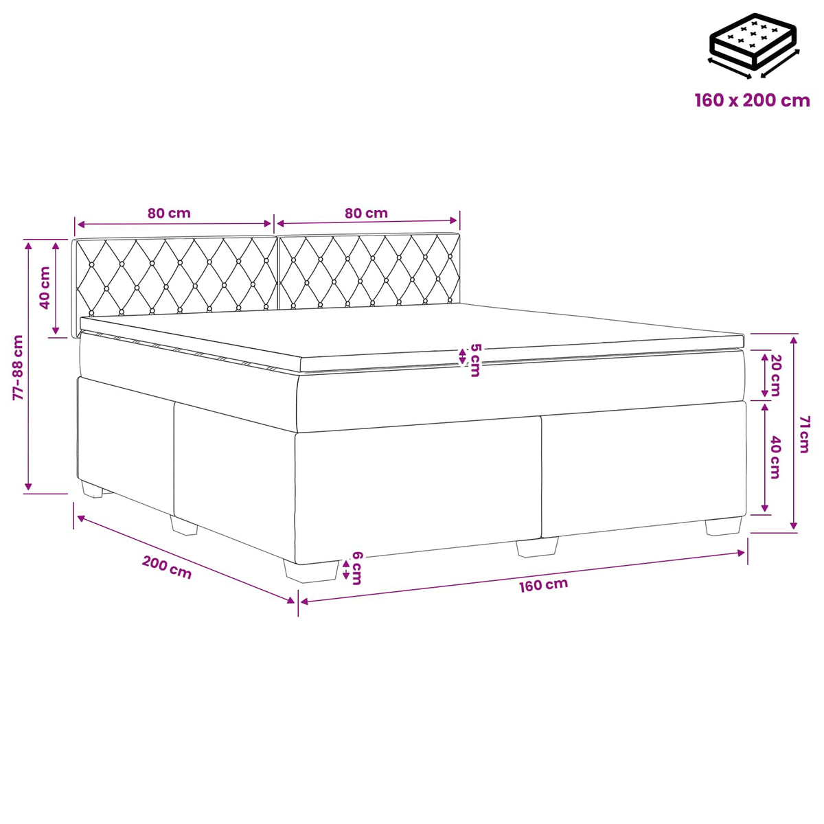Krevet s box springom, madracem i LED-om Ružičasta 160 x 200 cm