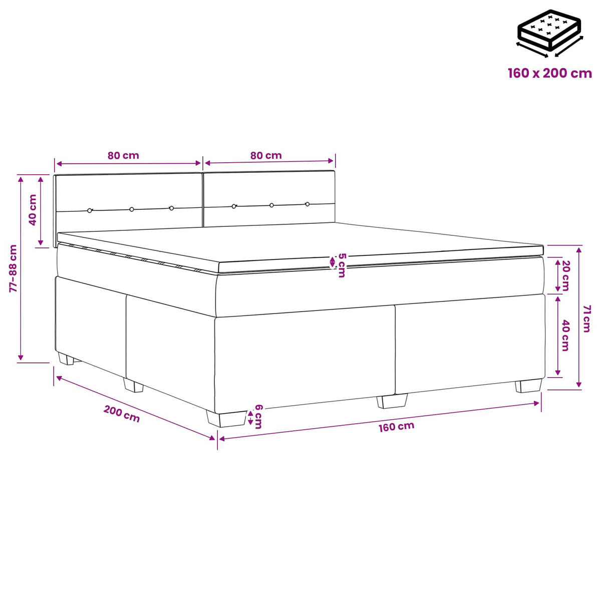 Krevet s box springom, madracem i LED-om Ružičasta 160 x 200 cm