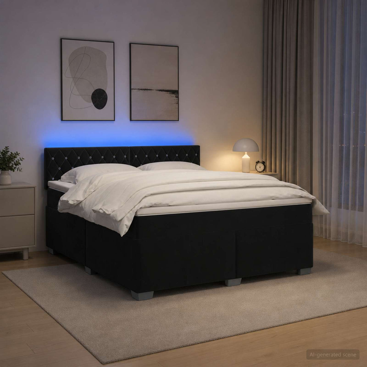 Krevet s box springom, madracem i LED-om Crna 160 x 200 cm