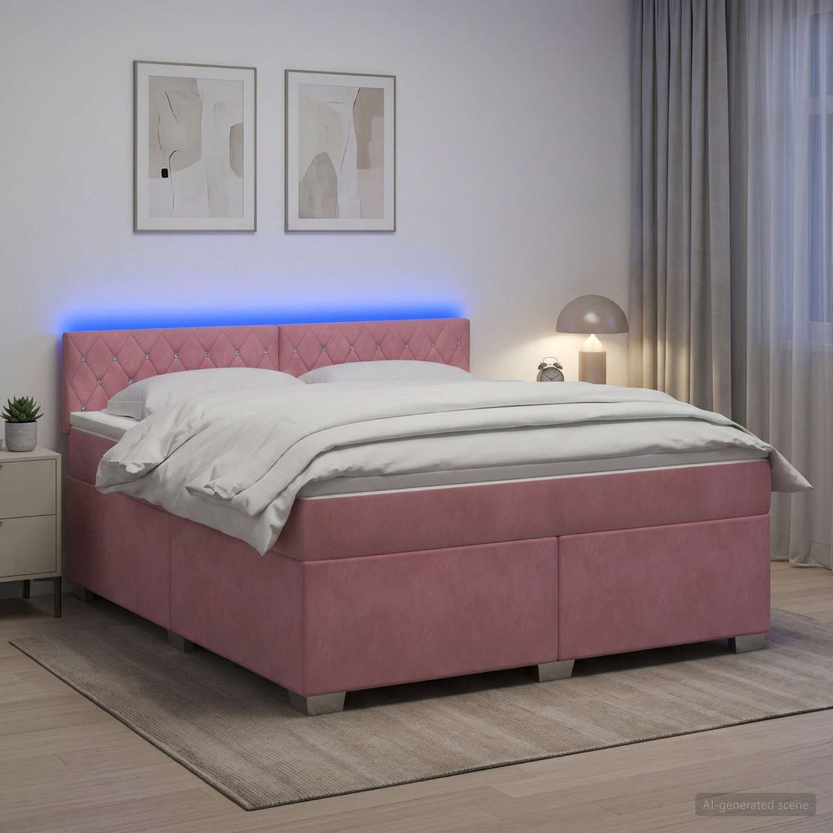 Krevet s box springom, madracem i LED-om Ružičasta 160 x 200 cm