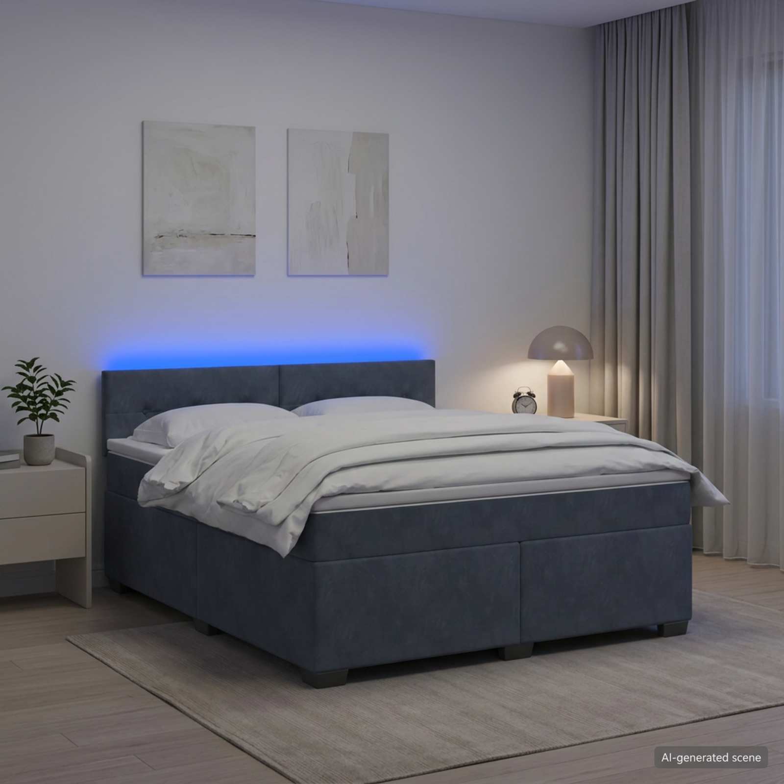 Krevet s box springom, madracem i LED-om Tamnosiva 160 x 200 cm