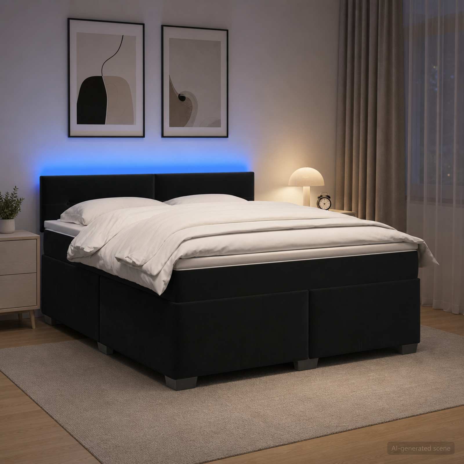 Krevet s box springom, madracem i LED-om Crna 140 x 200 cm
