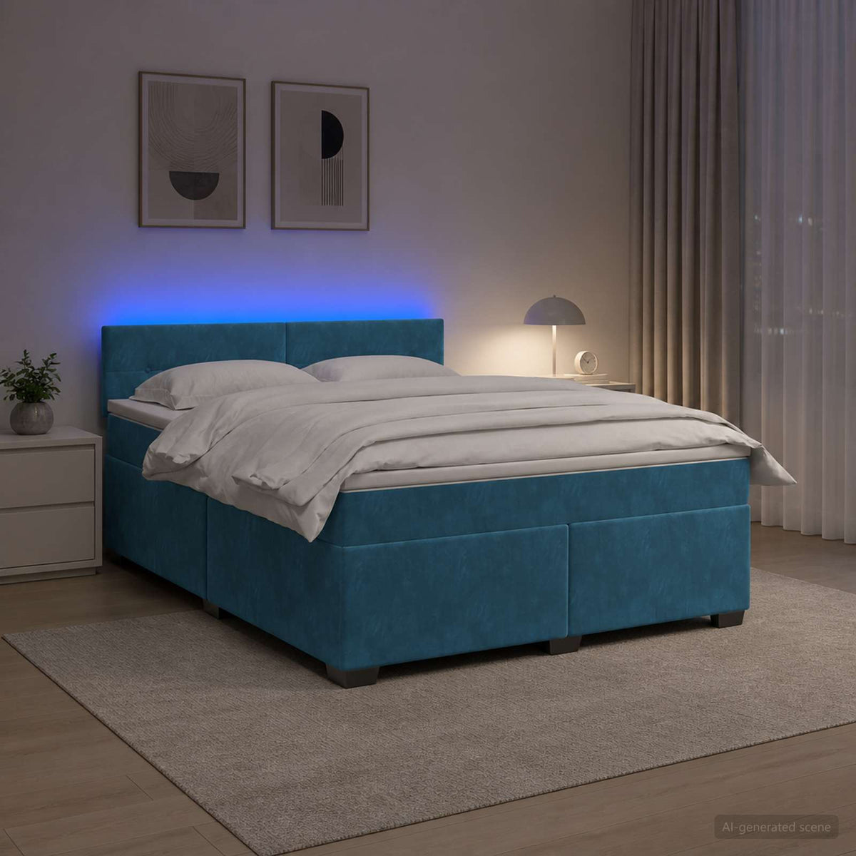 Krevet s box springom, madracem i LED-om Plava 140 x 190 cm