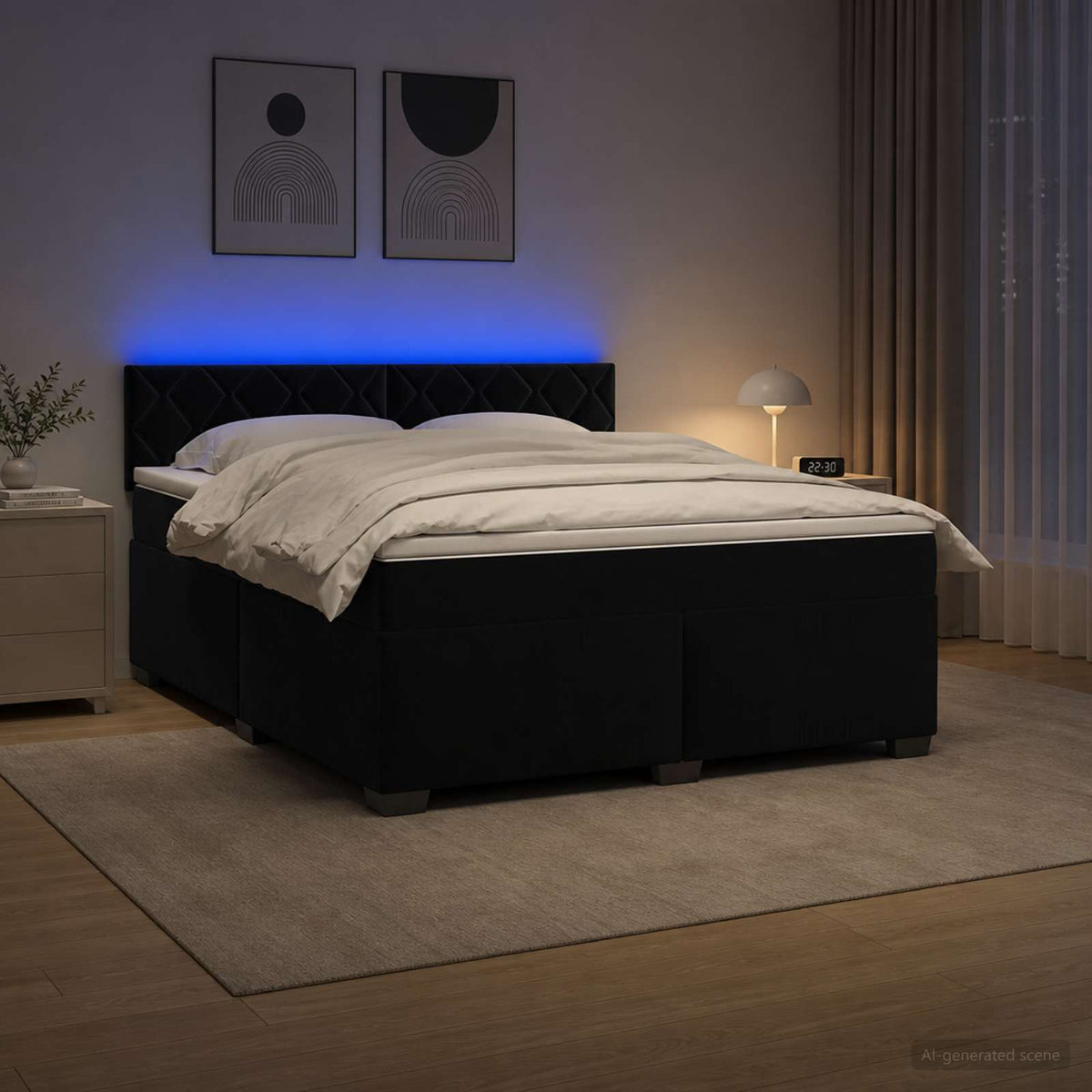 Krevet s box springom, madracem i LED-om Crna 160 x 200 cm