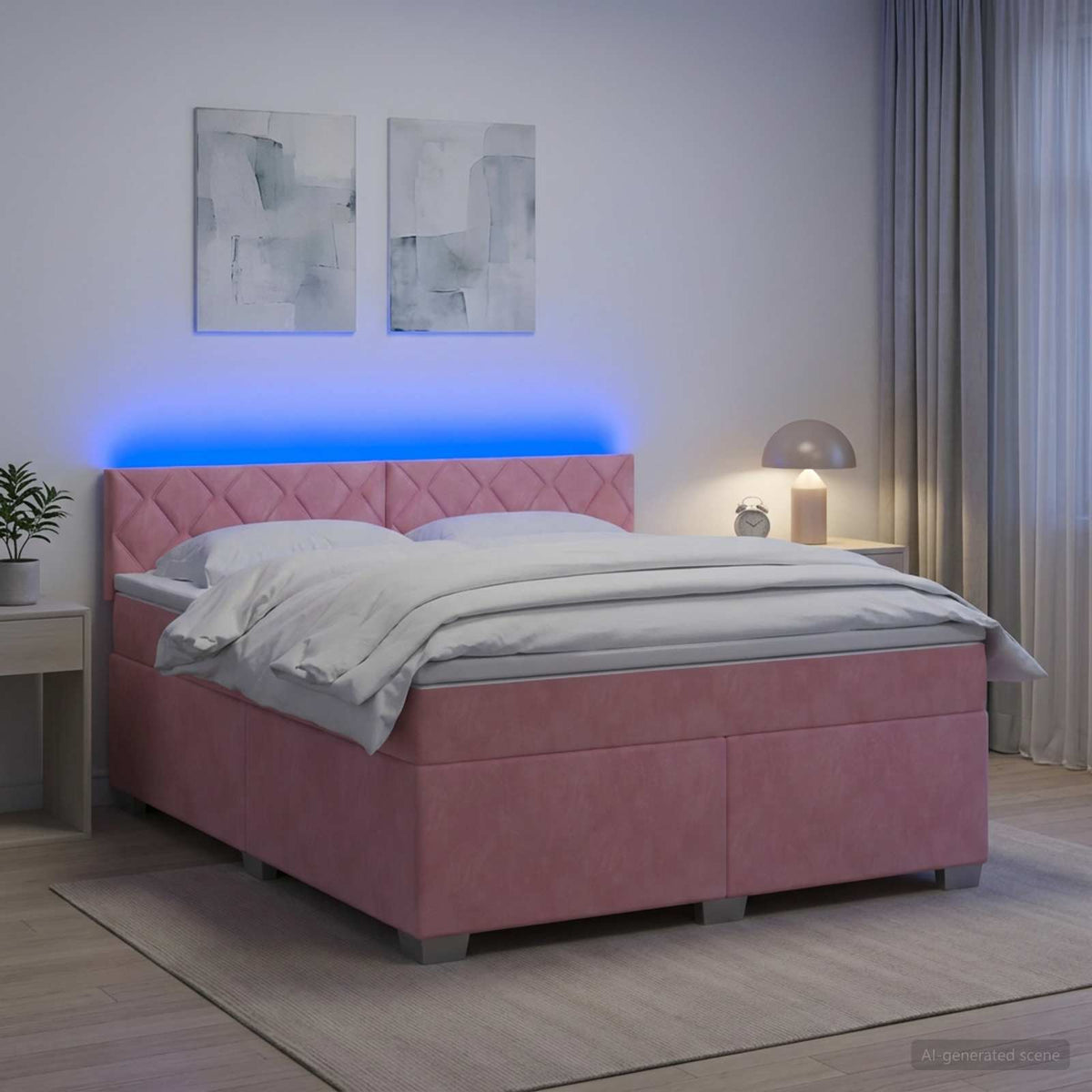 Krevet s box springom, madracem i LED-om Ružičasta 140 x 190 cm