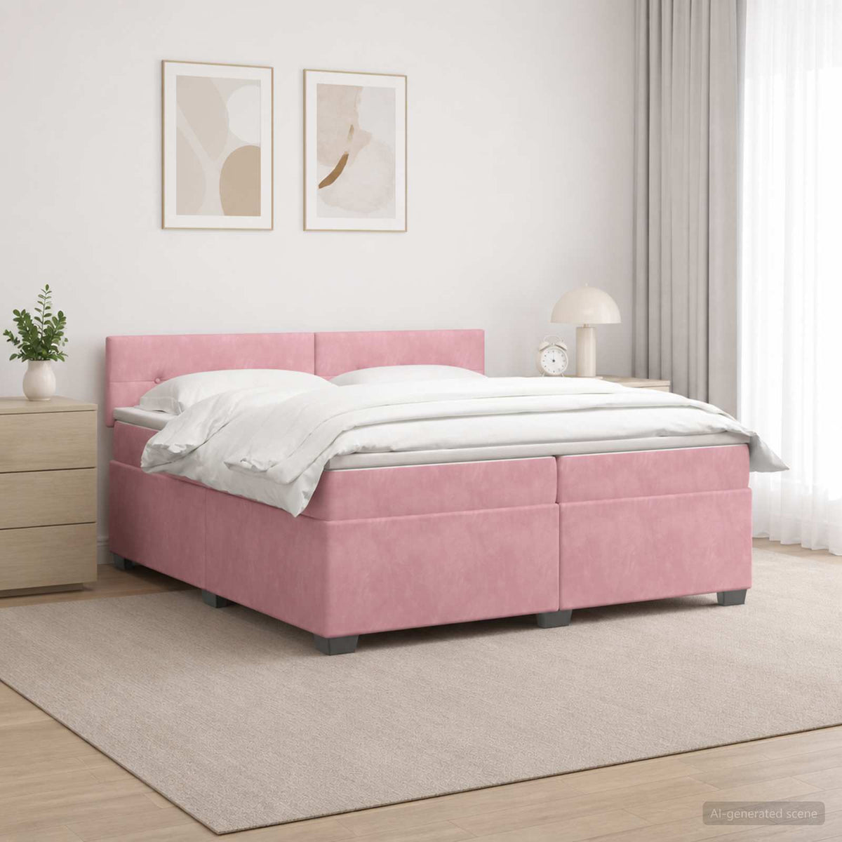 Krevet s box springom, madracem i LED-om Ružičasta 200 x 200 cm