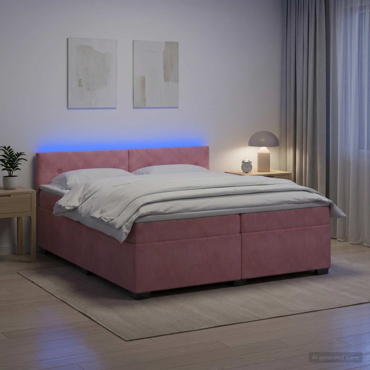 Krevet s box springom, madracem i LED-om Ružičasta 200 x 200 cm