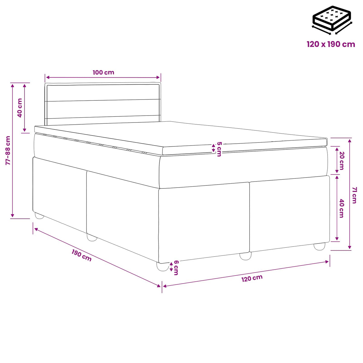 Boxspring krevet s madracem Crna 120 x 190 cm Tkanina