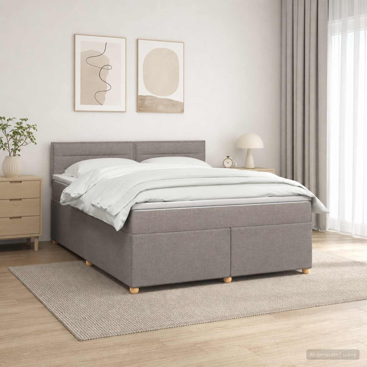 Boxspring krevet s madracem Sivosmeđa 140 x 200 cm Tkanina Smeđesiva 144 x 200 x 100.5 cm