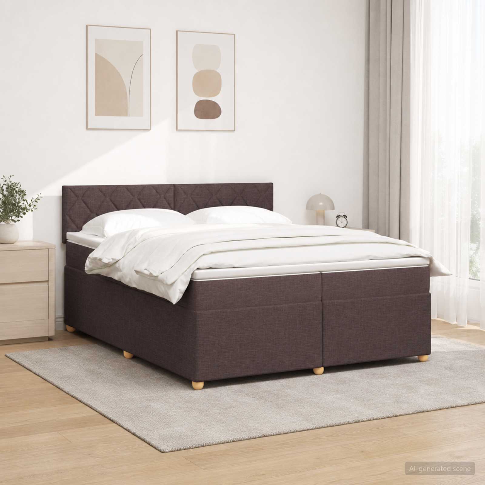 Boxspring krevet s madracem Tamno smeđa 200 x 200 cm Tkanina