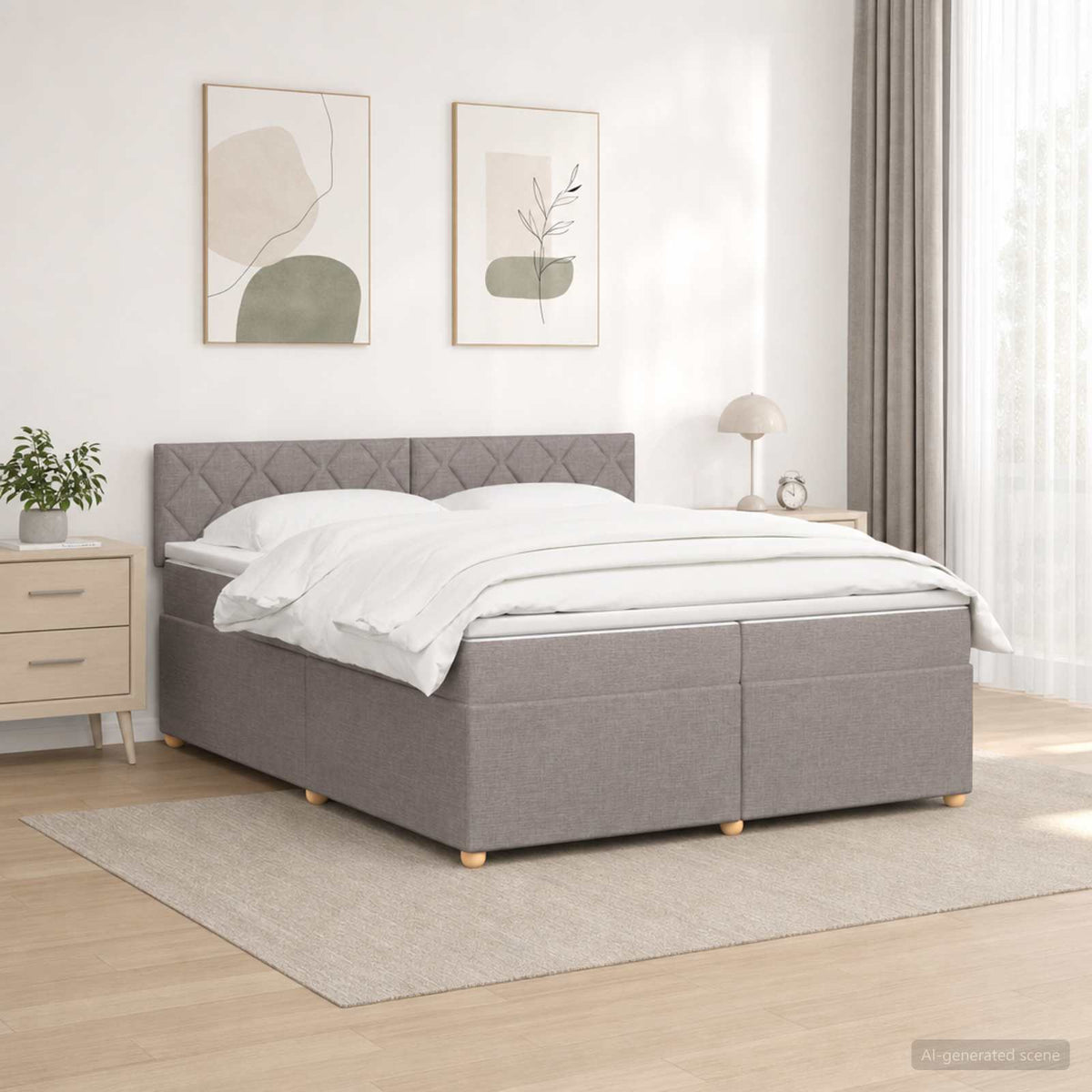 Boxspring krevet s madracem Sivosmeđa 200 x 200 cm Tkanina