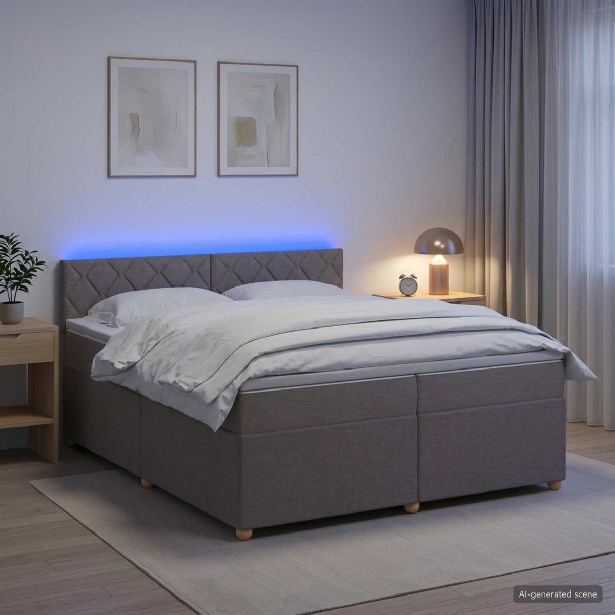 Boxspring krevet s madracem Sivosmeđa 200 x 200 cm Tkanina