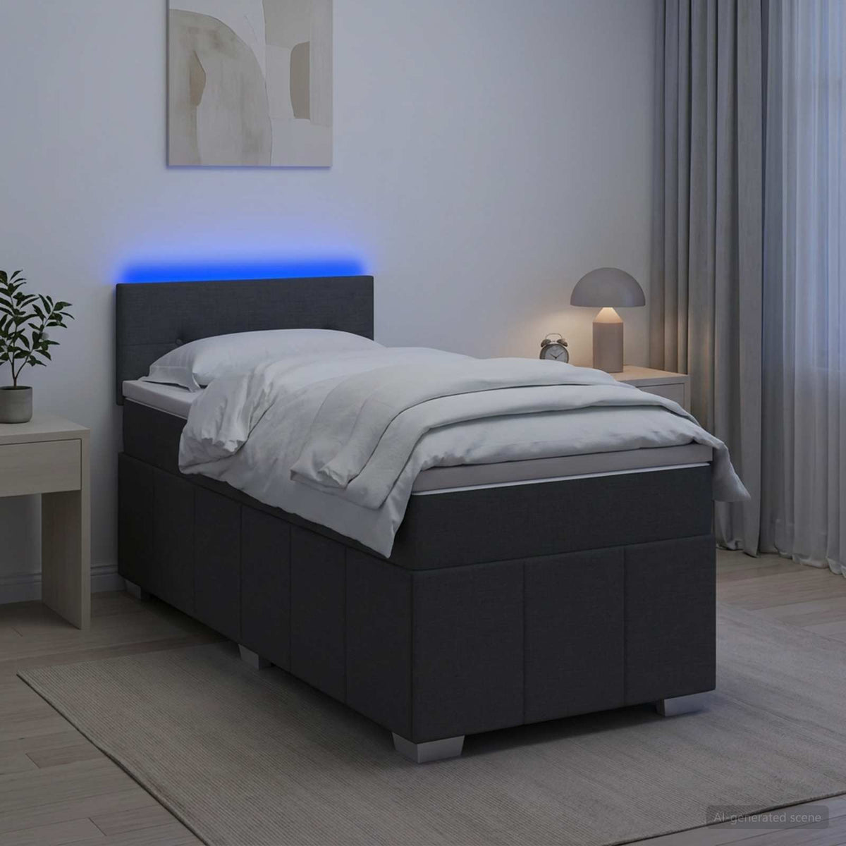 Krevet s box springom, madracem i LED-om Tamnosiva 90 x 190 cm