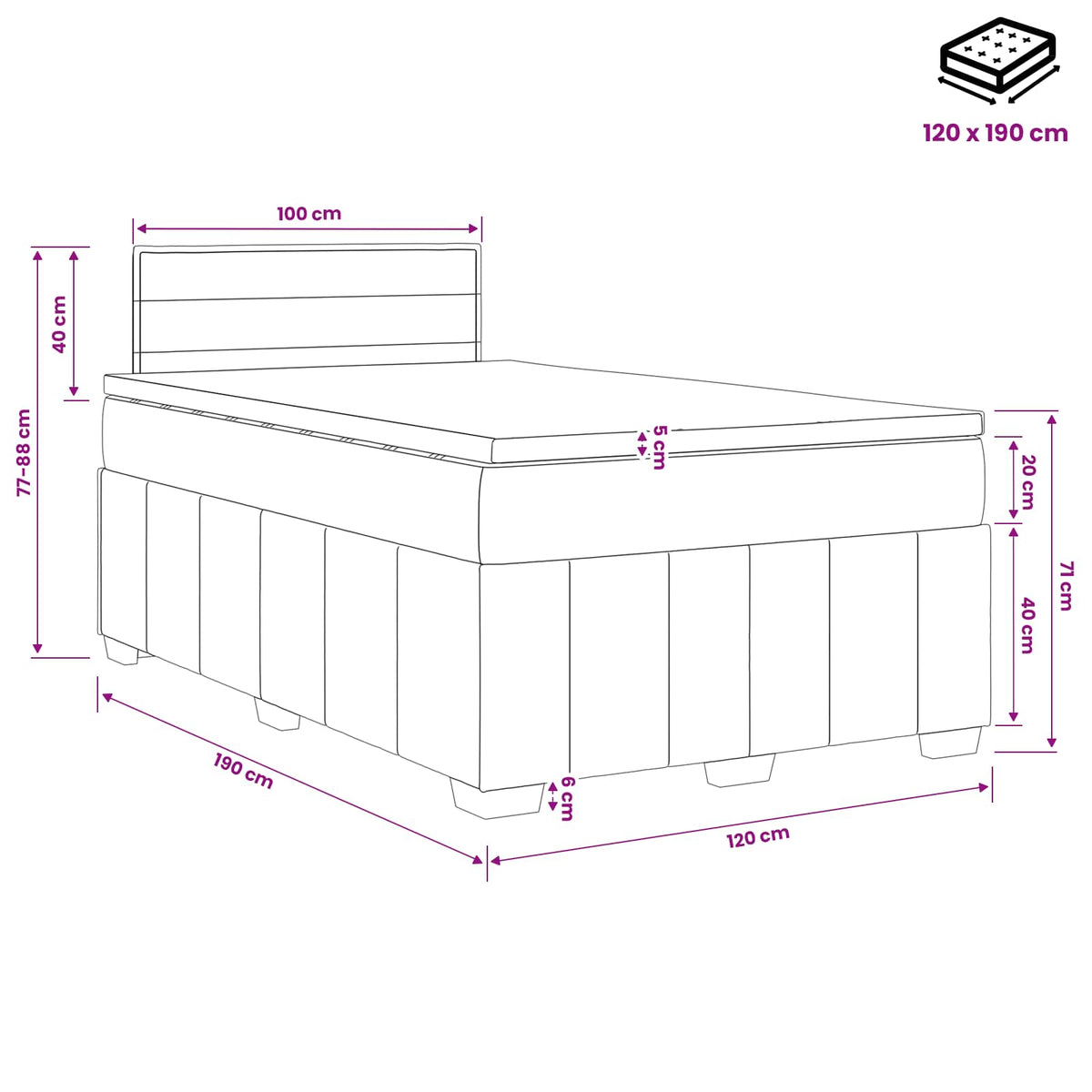 Boxspring krevet s madracem Crna 120 x 190 cm Tkanina
