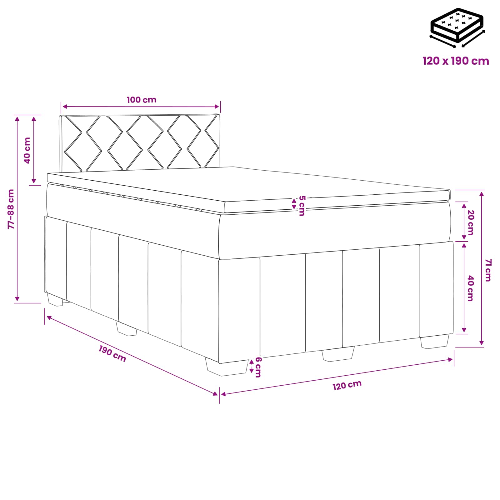 Boxspring krevet s madracem Plava 120 x 190 cm Tkanina