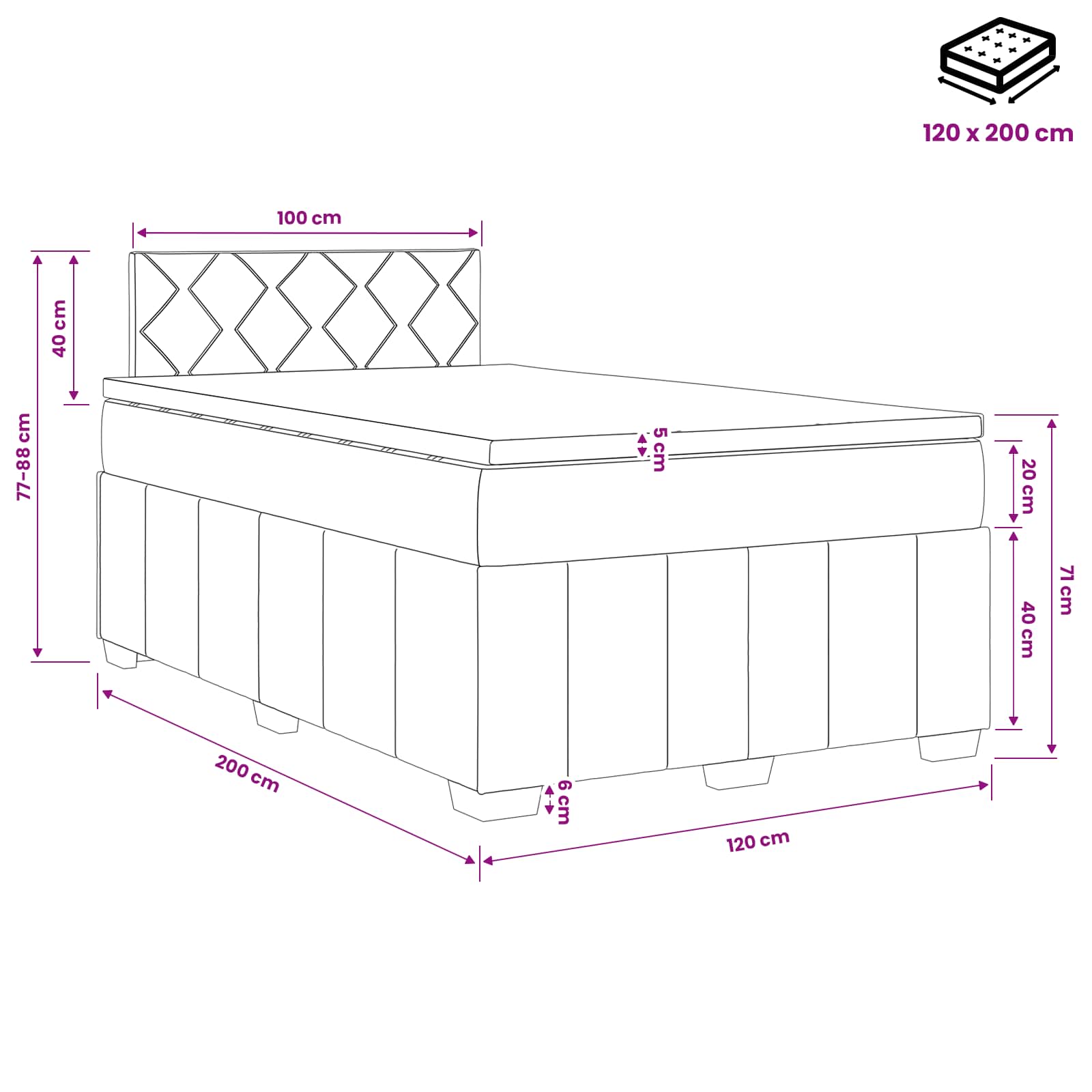 Boxspring krevet s madracem Plava 120 x 200 cm Tkanina