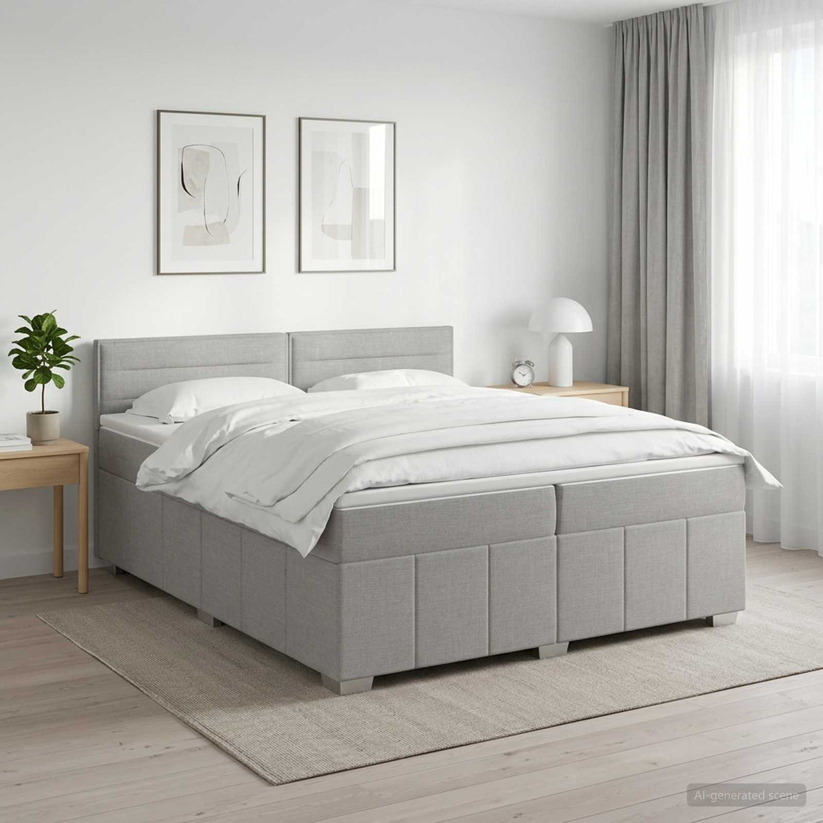 Boxspring krevet s madracem Svjetlosiva 200 x 200 cm Tkanina