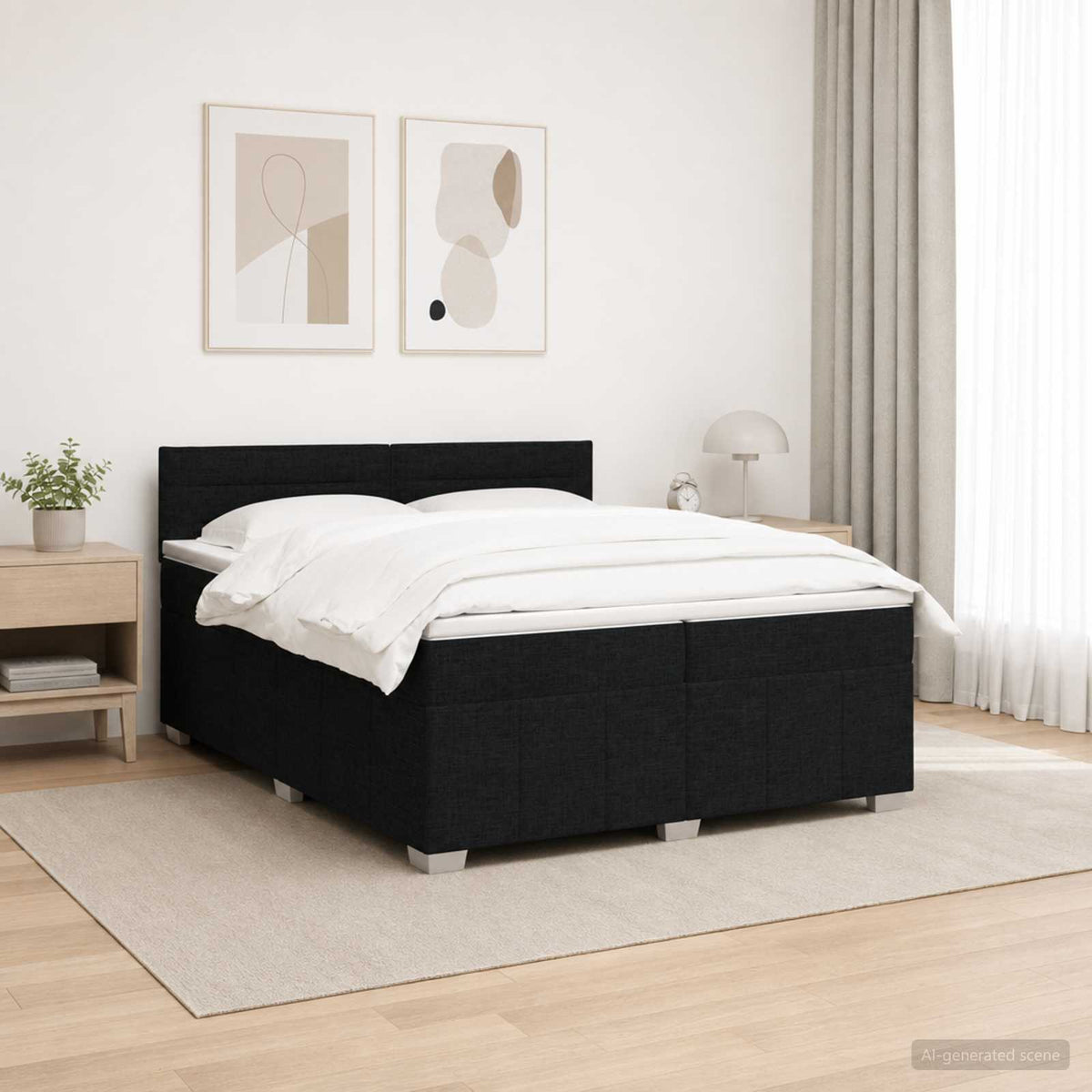 Boxspring krevet s madracem Crna 200 x 200 cm Tkanina