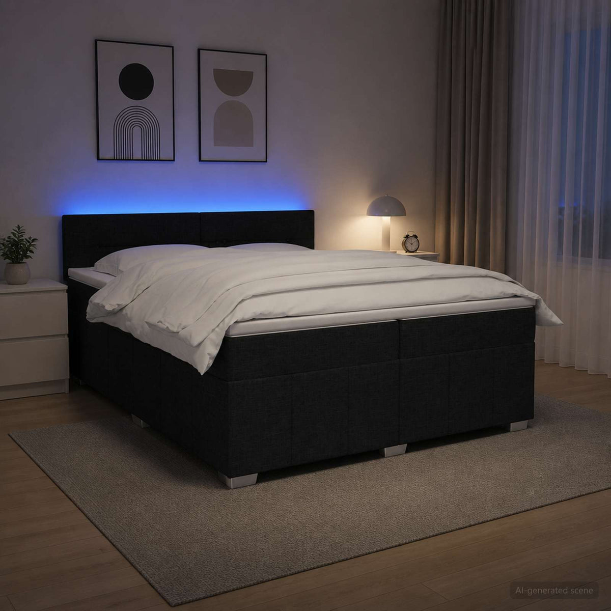 Boxspring krevet s madracem Crna 200 x 200 cm Tkanina