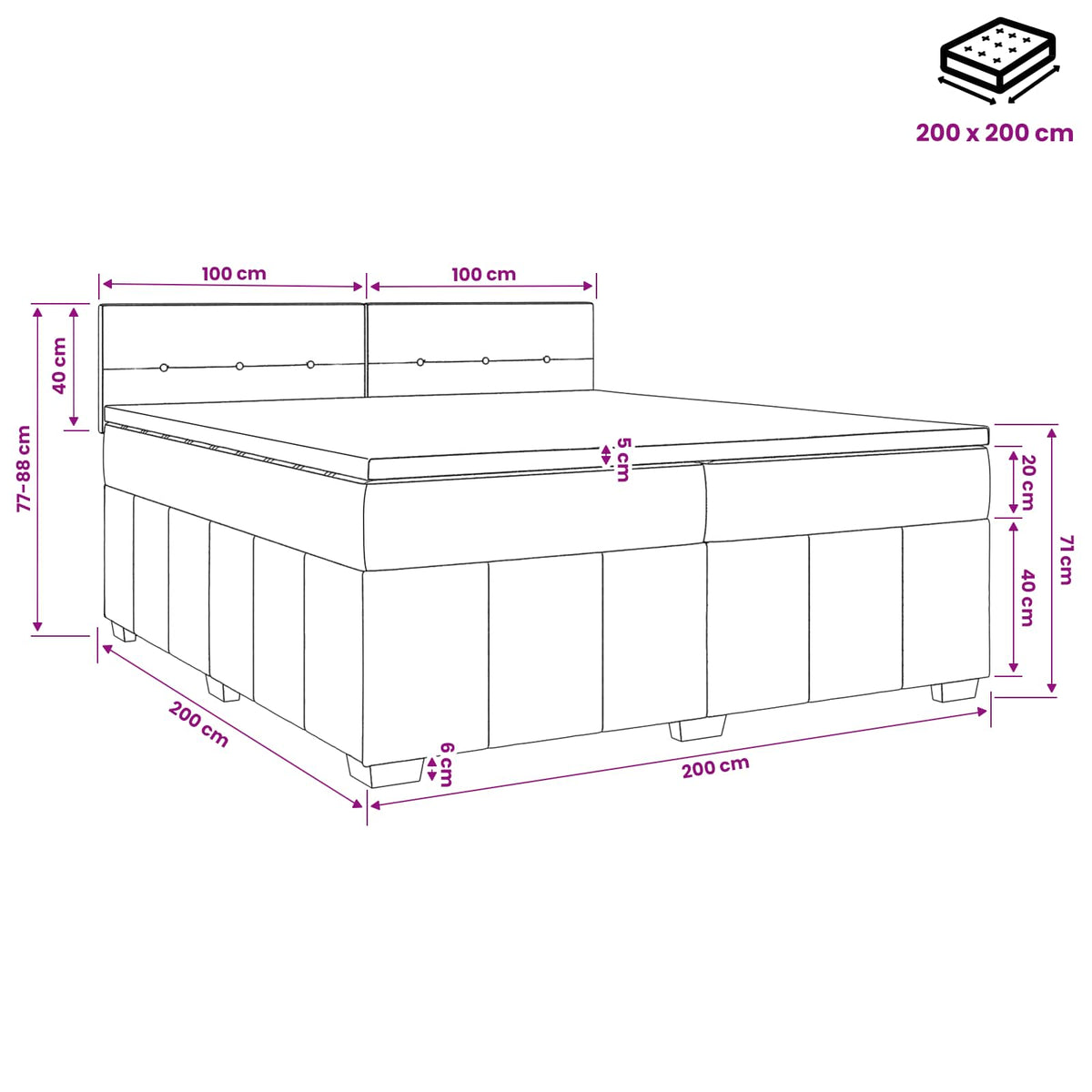 Boxspring krevet s madracem Crna 200 x 200 cm Tkanina