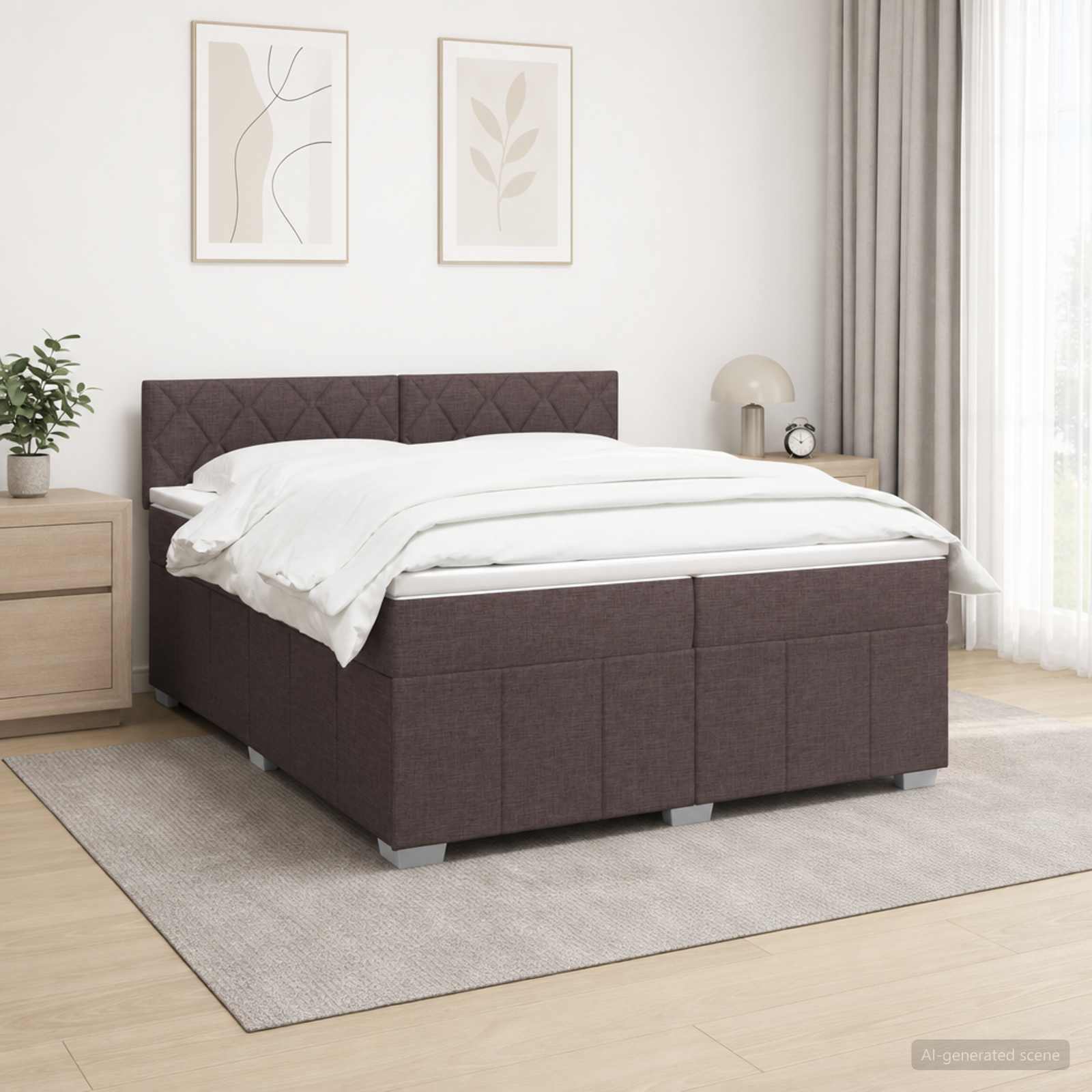 Boxspring krevet s madracem Tamno smeđa 200 x 200 cm Tkanina