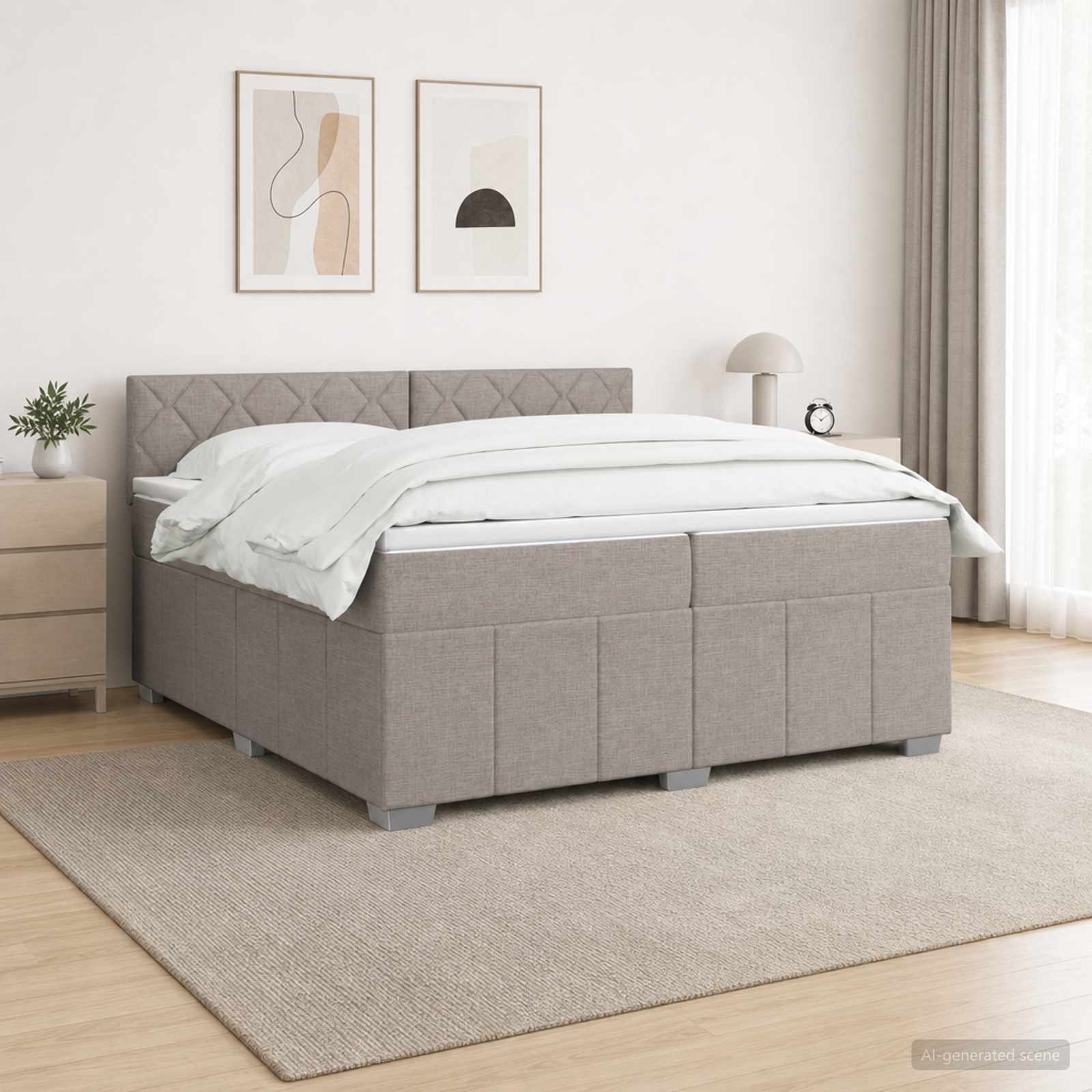 Boxspring krevet s madracem Sivosmeđa 200 x 200 cm Tkanina