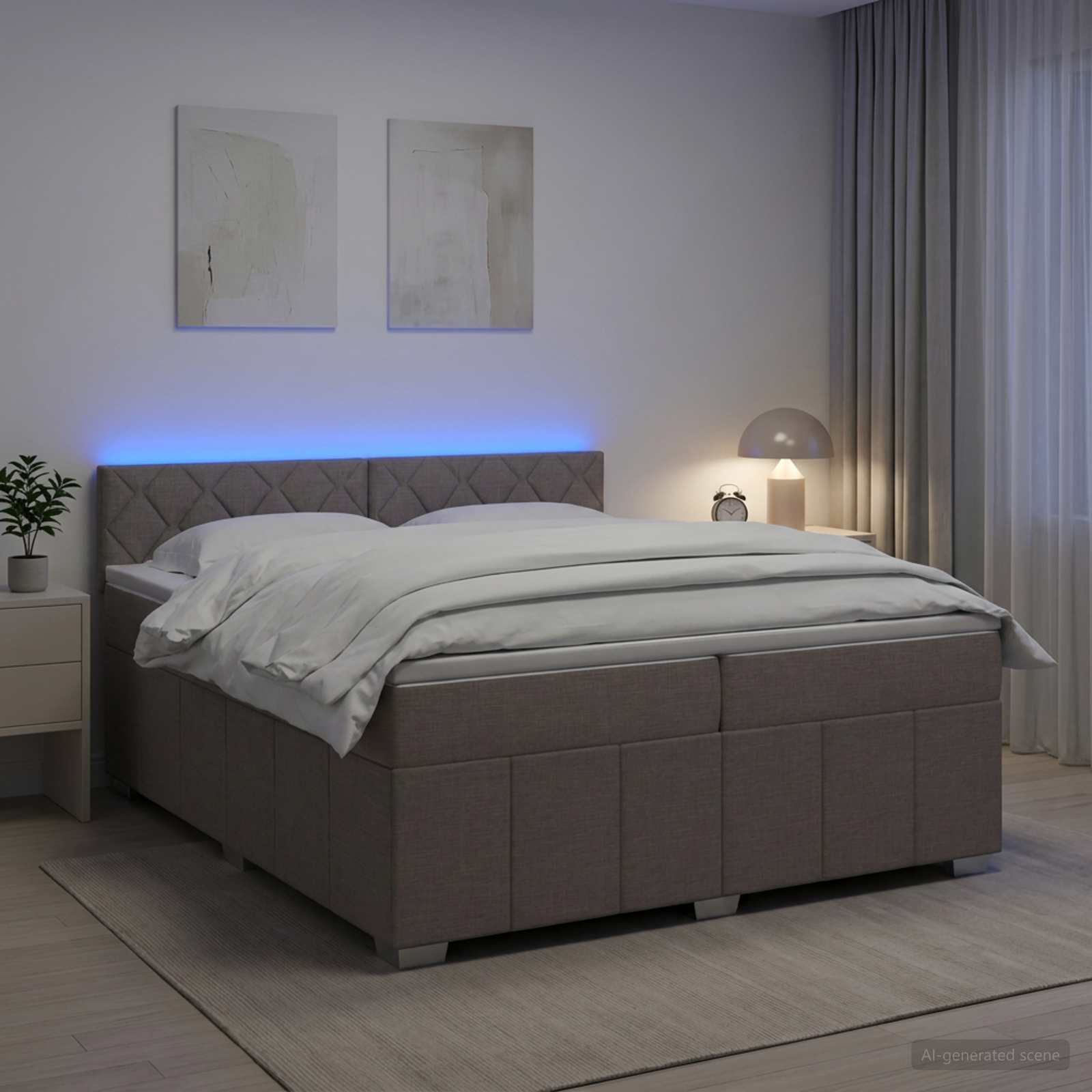 Boxspring krevet s madracem Sivosmeđa 200 x 200 cm Tkanina