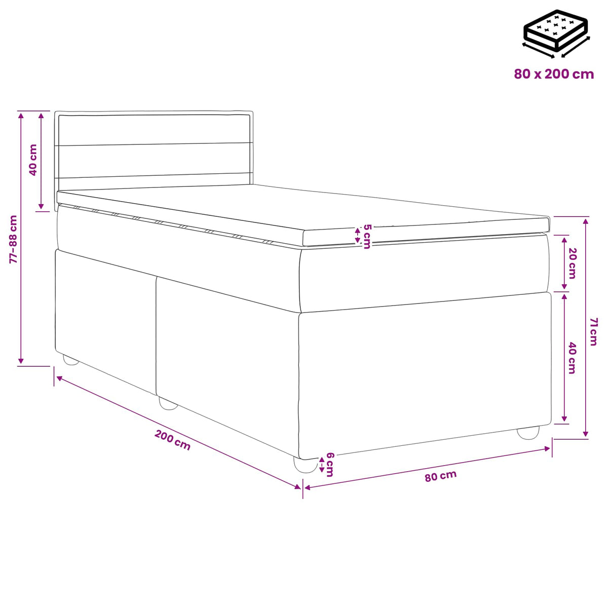 Boxspring krevet s madracem Crna 80 x 200 cm Tkanina