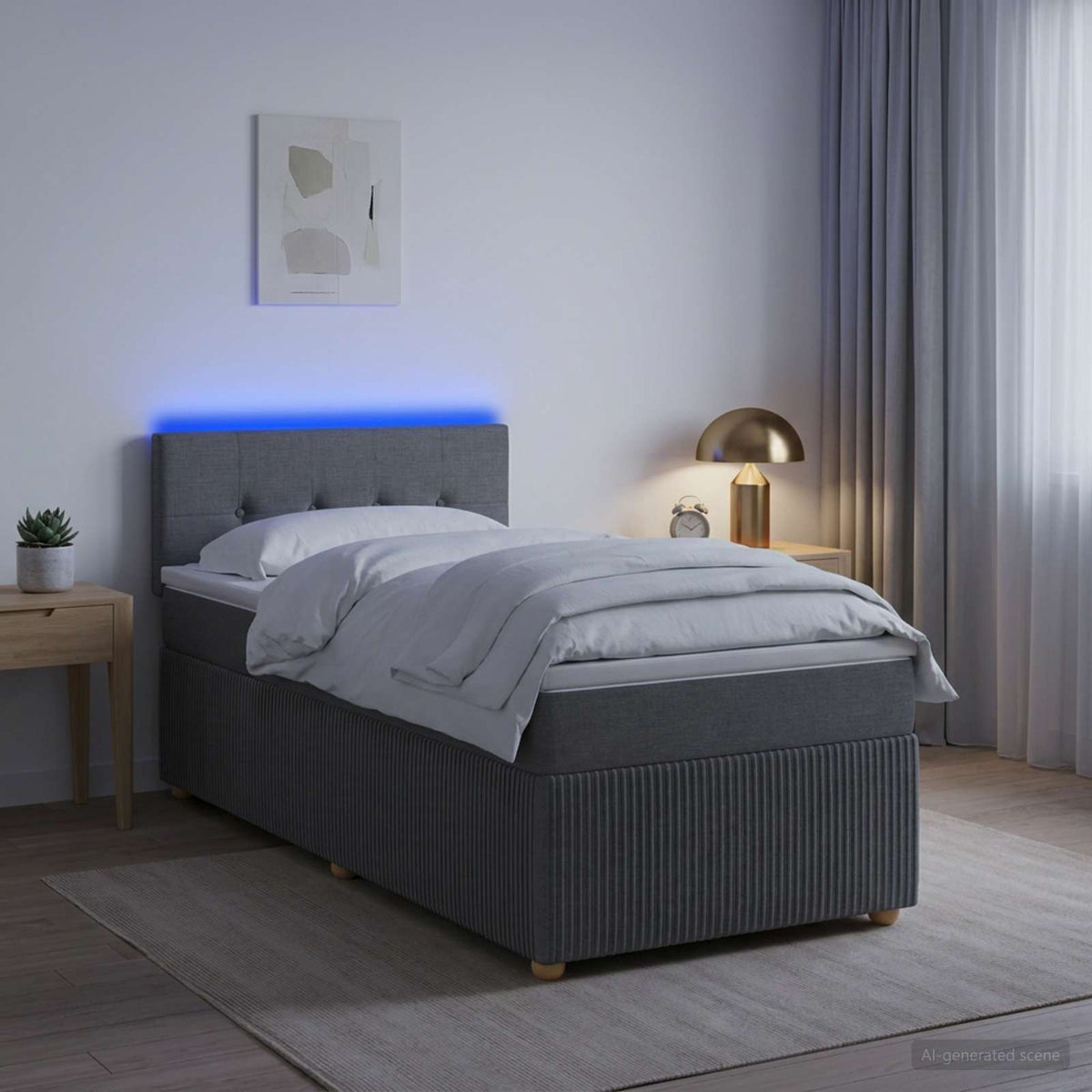 Krevet s box springom, madracem i LED-om Tamnosiva 90 x 190 cm