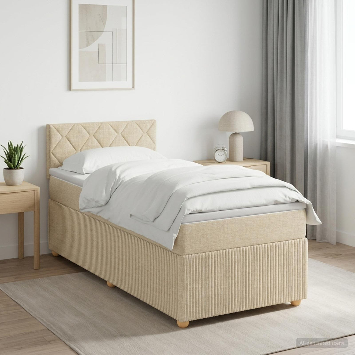 Boxspring krevet s madracem Krem 90 x 200 cm Tkanina