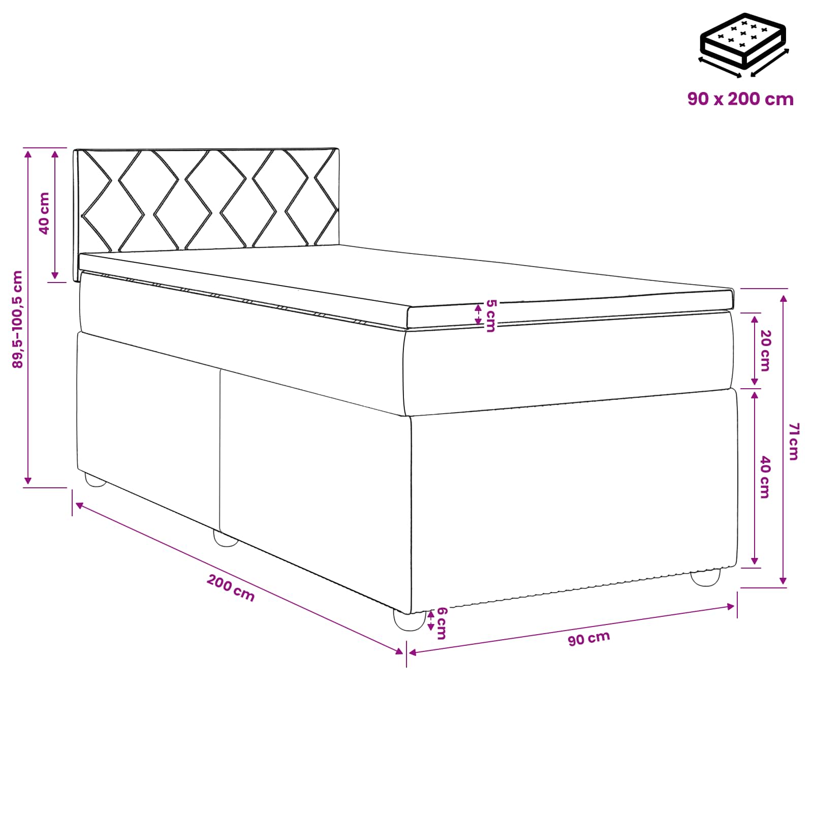 Boxspring krevet s madracem Krem 90 x 200 cm Tkanina