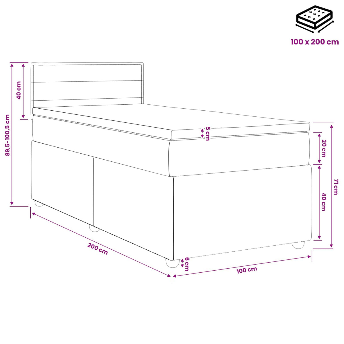 Boxspring krevet s madracem Svjetlosiva 100 x 200 cm Tkanina