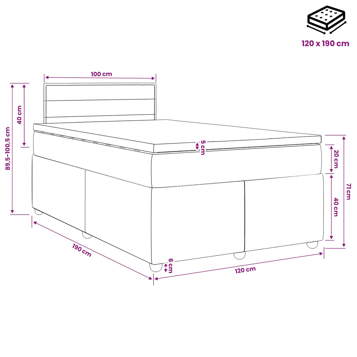 Boxspring krevet s madracem Tamnosiva 120 x 190 cm Tkanina