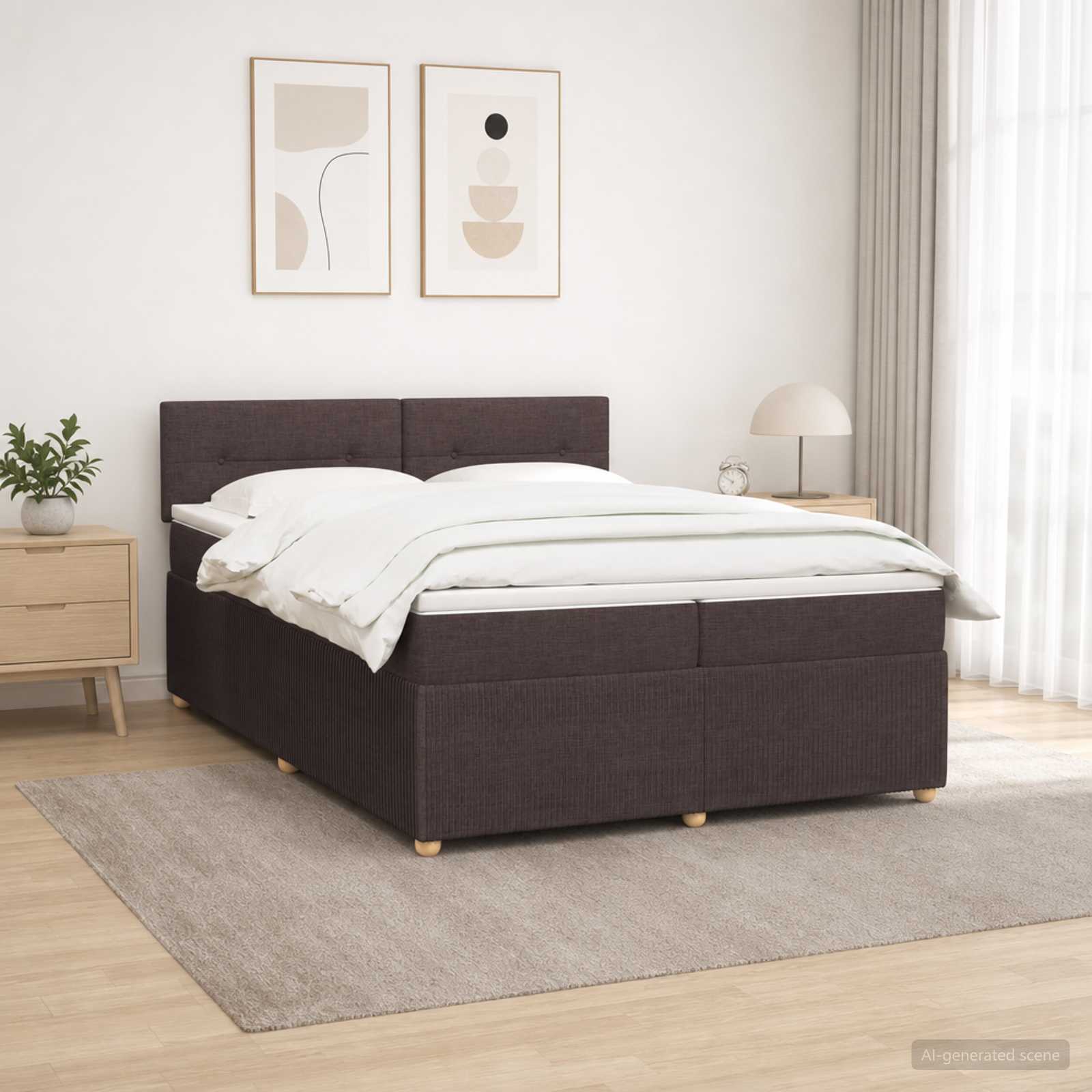 Boxspring krevet s madracem Tamno smeđa 200 x 200 cm Tkanina