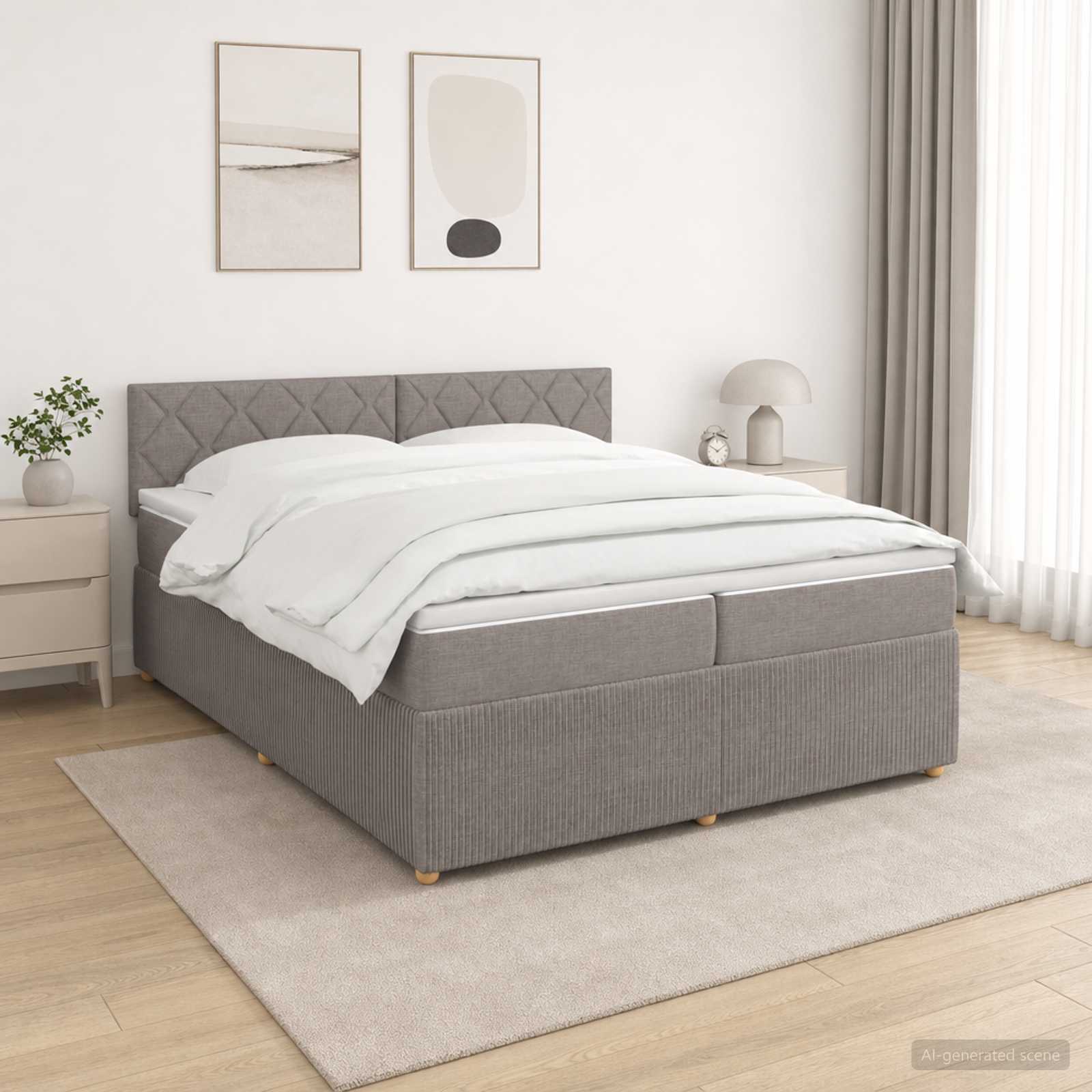 Boxspring krevet s madracem Sivosmeđa 200 x 200 cm Tkanina