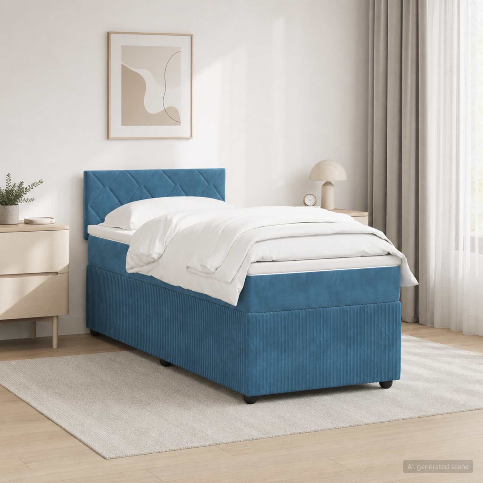 Boxspring krevet s madracem Plava 90 x 200 cm Baršun