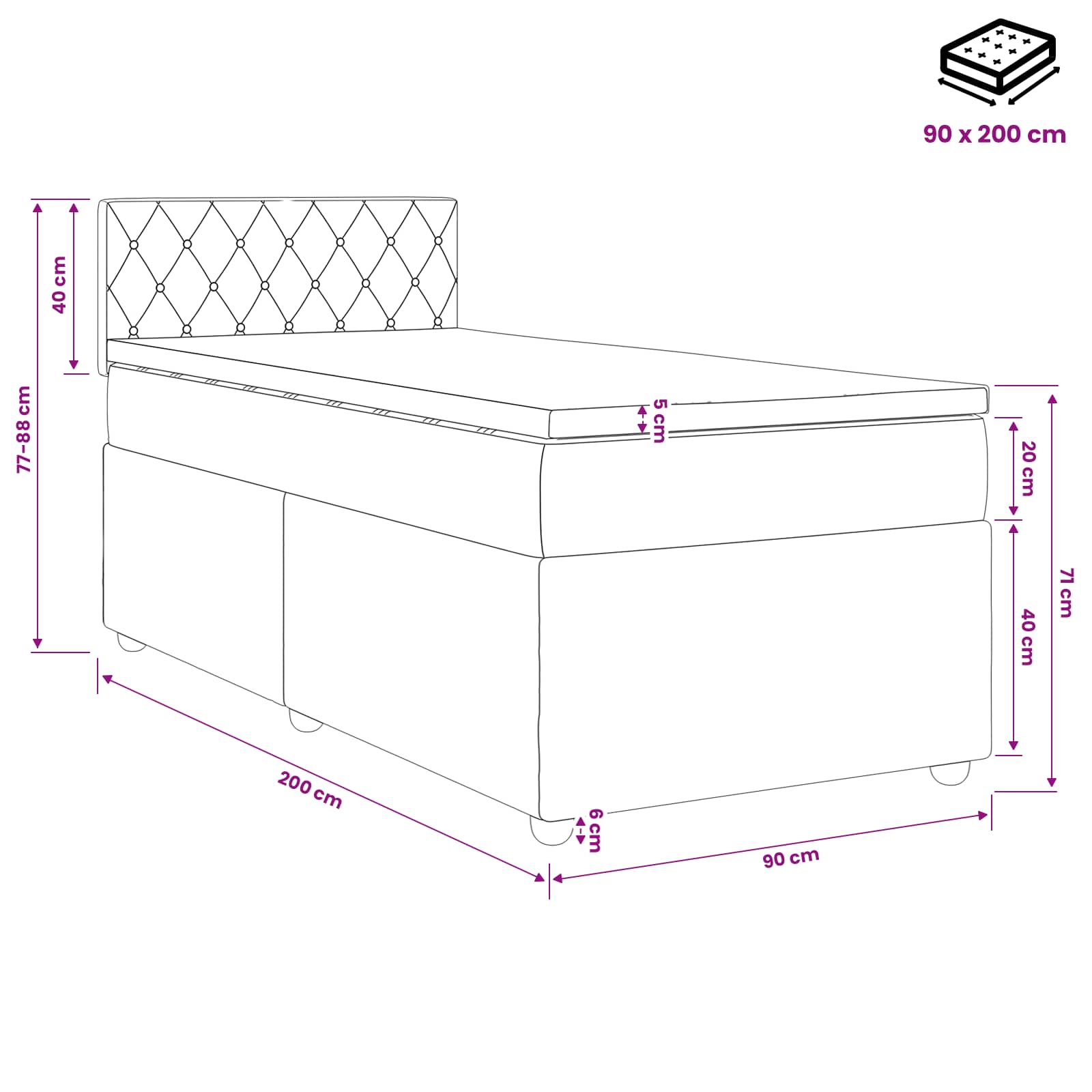 Boxspring krevet s madracem Plava 90 x 200 cm Baršun