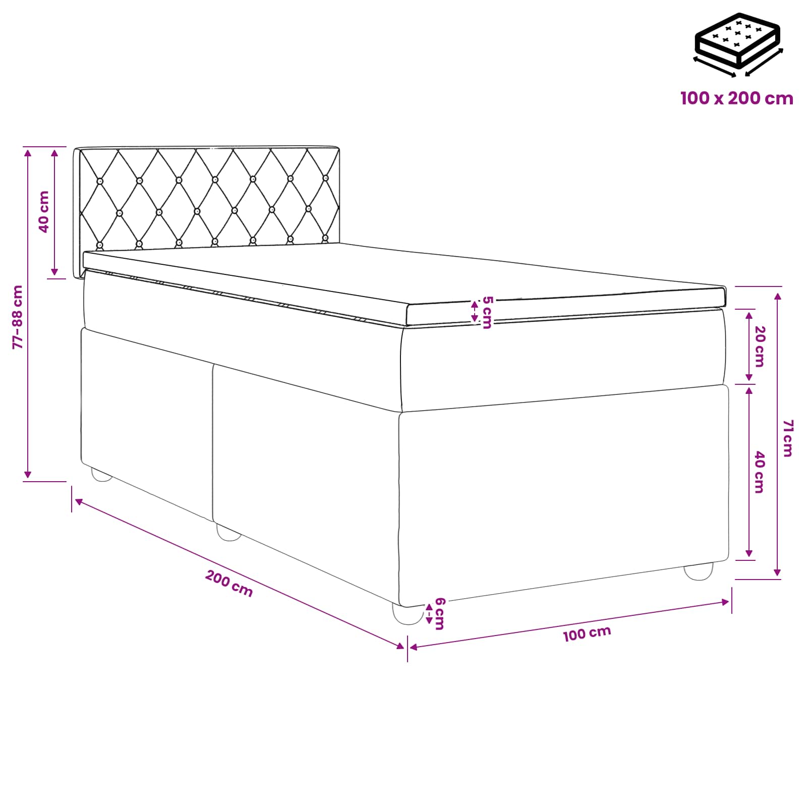 Boxspring krevet s madracem Plava 100 x 200 cm Baršun
