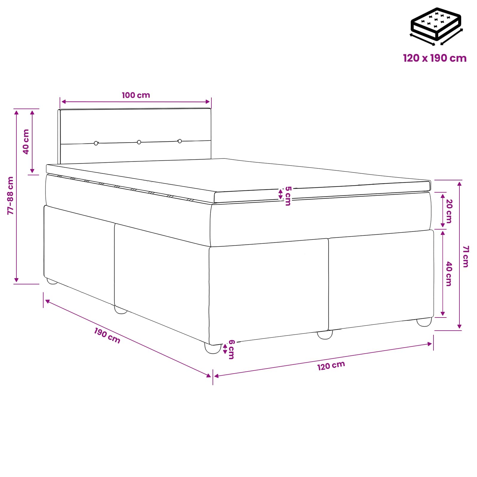 Boxspring krevet s madracem Svjetlosiva 120 x 190 cm Baršun