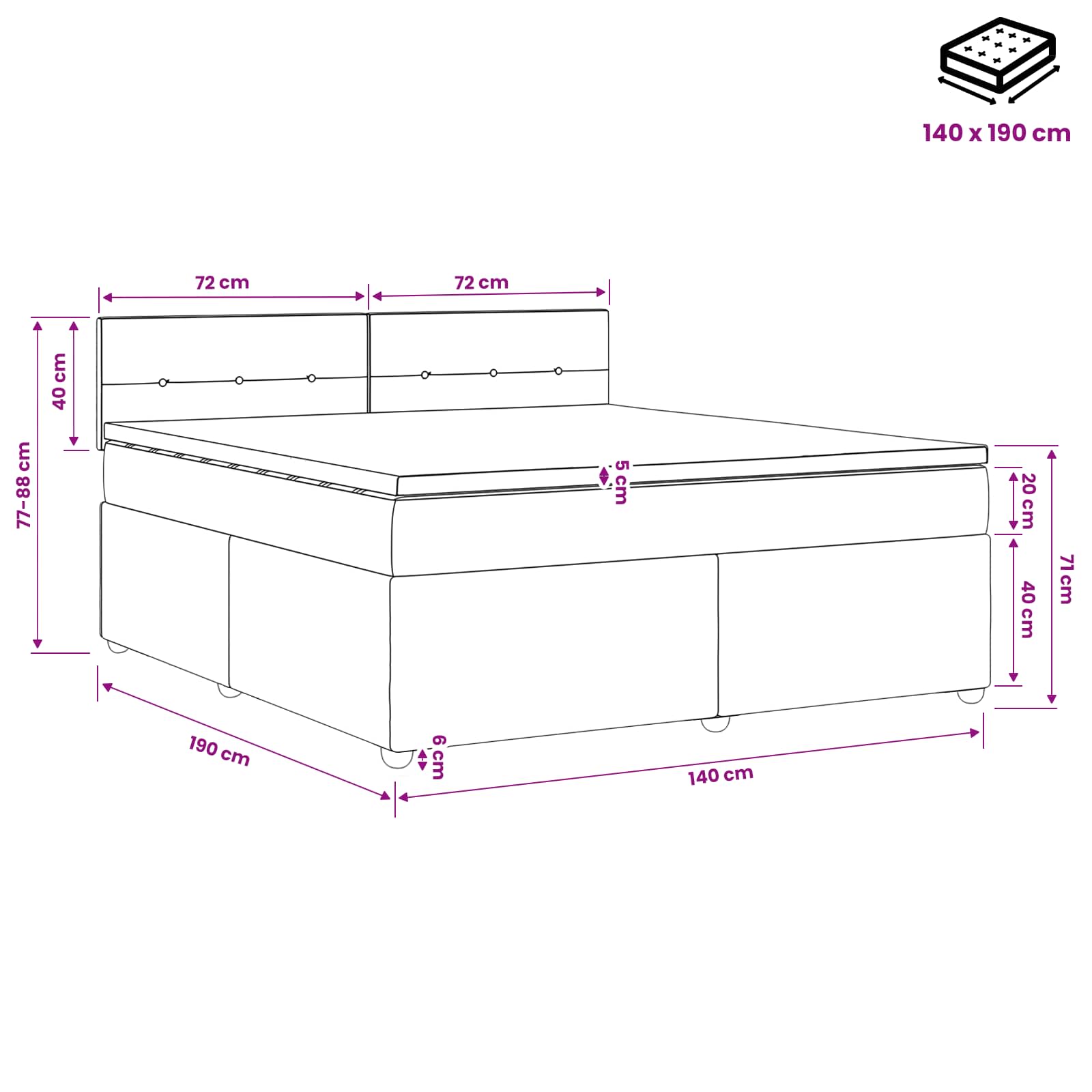 Boxspring krevet s madracem Plava 140 x 190 cm Baršun